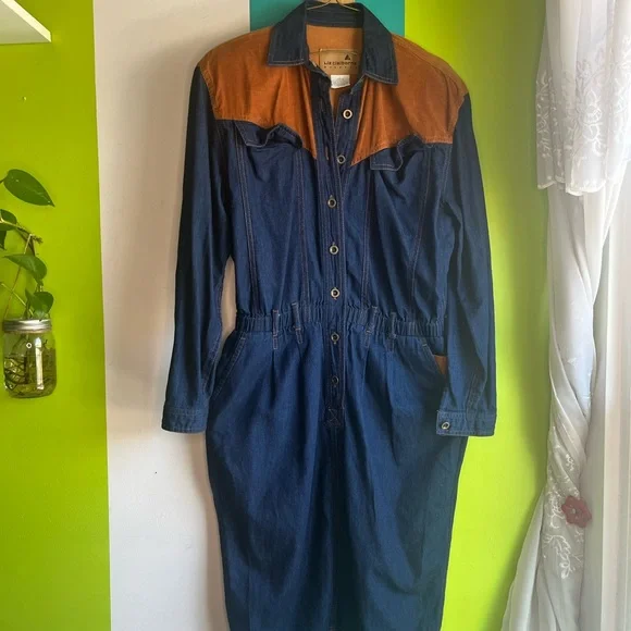 Denim Corduroy Western Dress - Picture 1 of 7